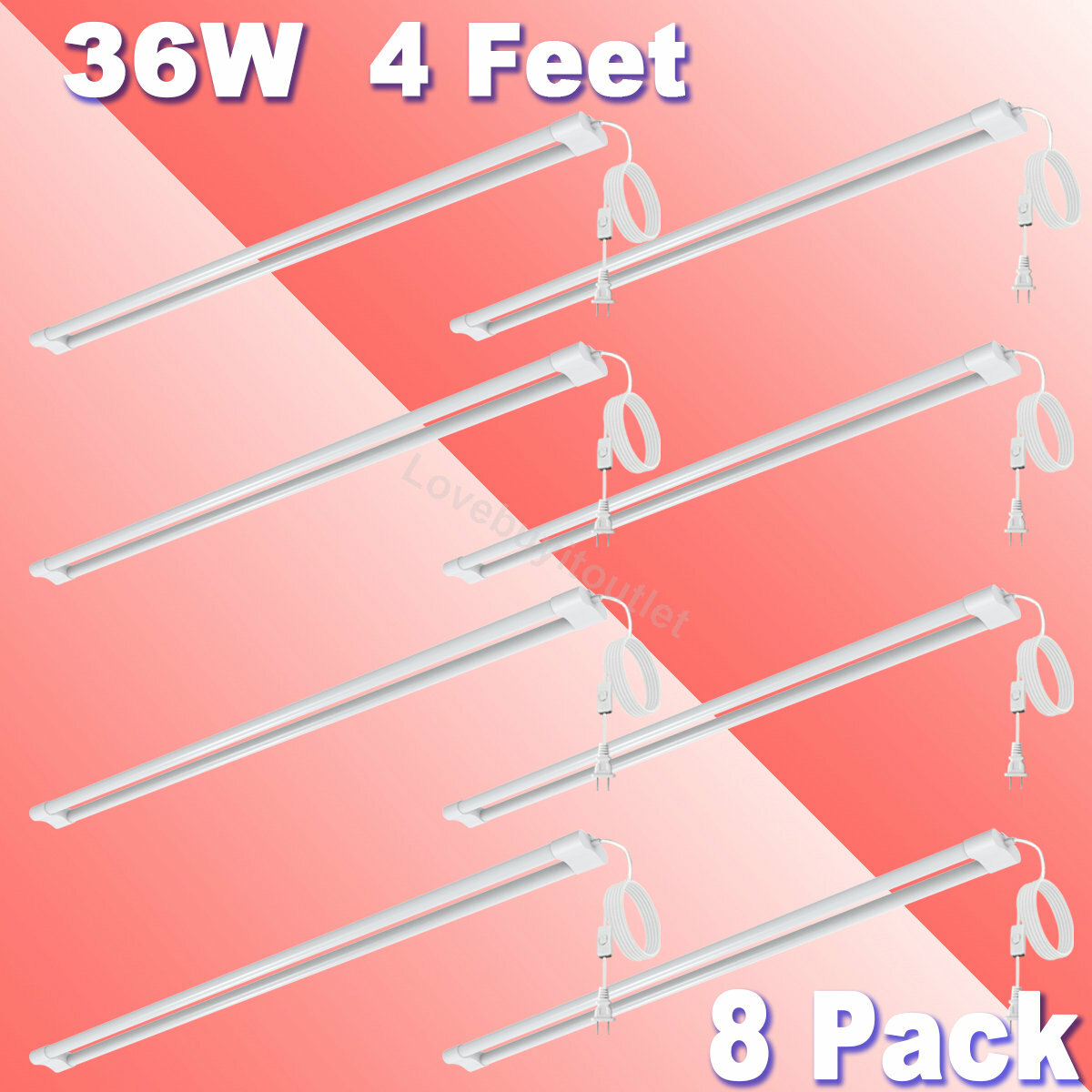 8 Pack 36W Double Tube Light Surface Mounted Ceiling for Garage Wall Plug-in gallery