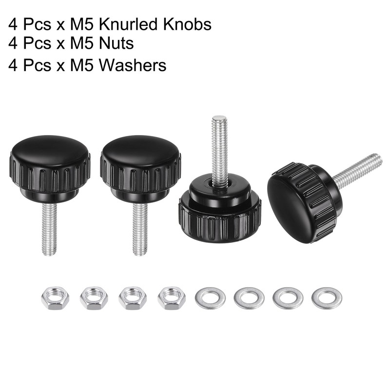 4 Sets Knurled Knobs with Nuts Washers, M5 x 20mm Carbon Steel Stud 25mm Head gallery