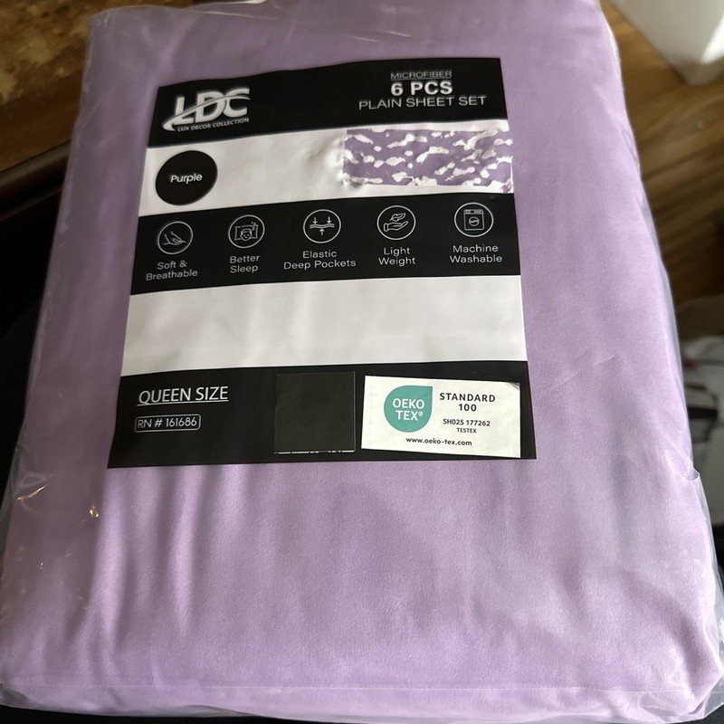 LDC LUX DECOR COLLECTION Purple Microfiber 6 Pc Queen Sheet Set Deep Pocket Soft gallery