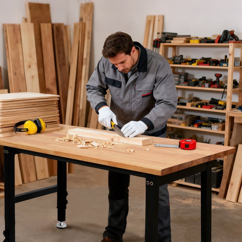 Adjustable Workbench, 1500 lbs Capacity, 48 x 24 Inch Oak Wood Top Workbench wit gallery