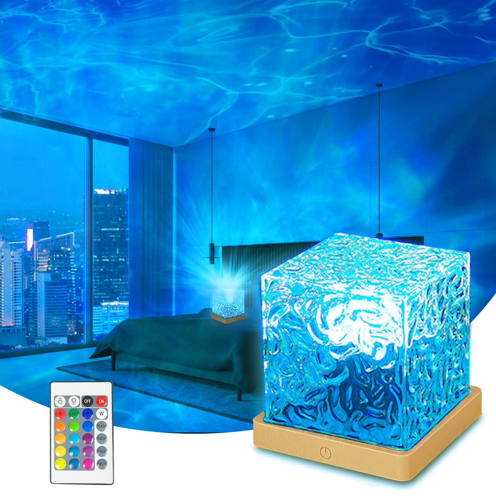 Ocean Wave Projector Light, 16 Colors Havie Cube Lamp, 3D Holographic Water R... gallery