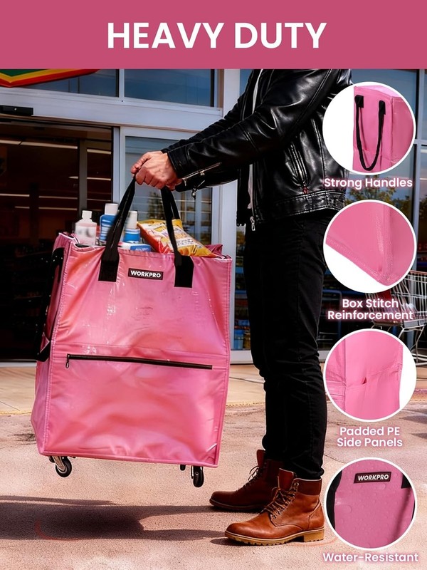 WORKPRO Medium Reusable Grocery Bag on 4 Wheel Heavy Duty Rolling Shopping Tote gallery
