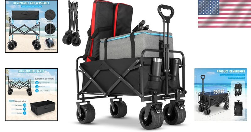 Utility Folding Wagon with Big Wheels - 350 lbs Capacity, Adjustable Handle gallery