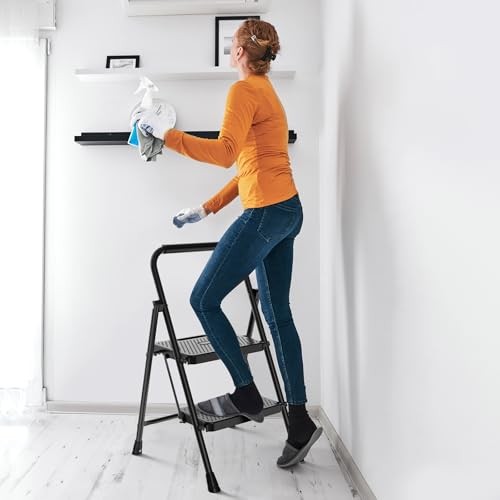 Step Ladder 3 Step, Folding Step Stool with Wide Anti-Slip 3-Step + 800LBS Blue gallery