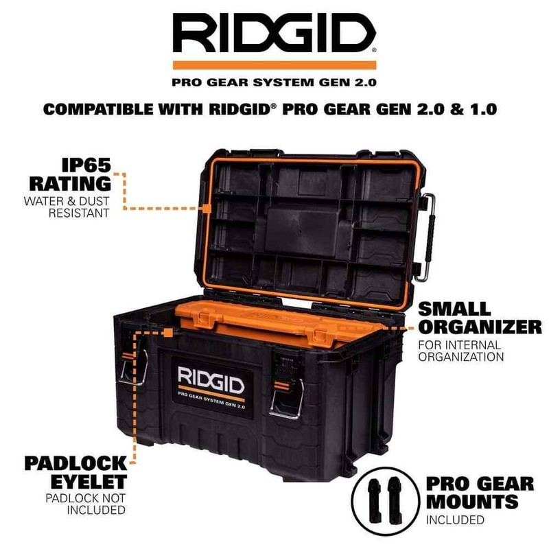 RIDGID Modular Tool Box Storage 2.0 Pro Gear System 22 in Black Water Dust Seal gallery