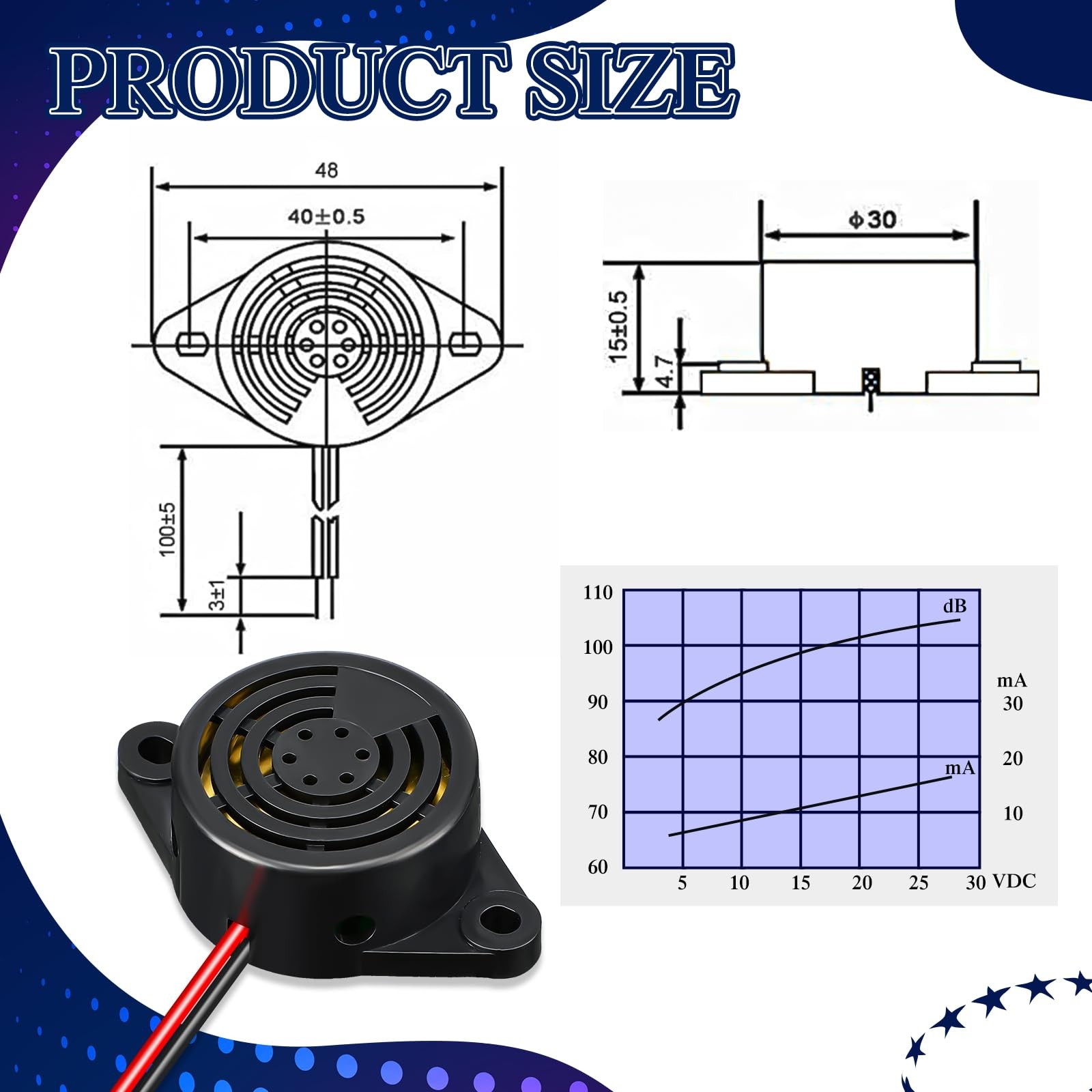 Geiserailie 6 Pcs DC 3-24V 95 dB Electronic Buzzer Active Piezo mainly black gallery