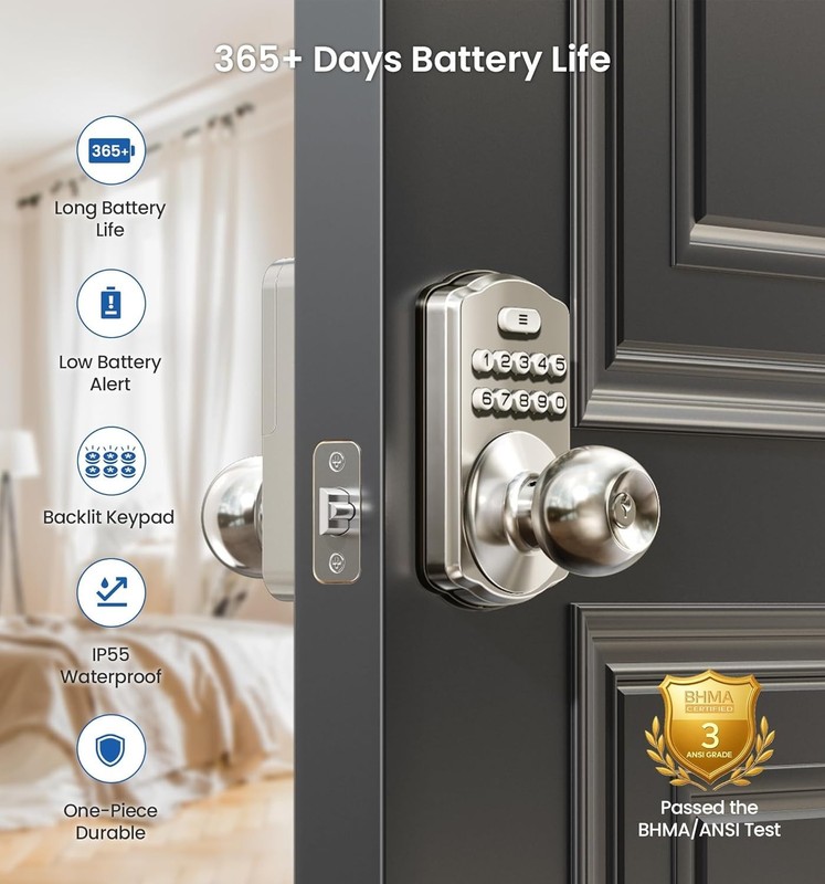 Keypad Door Knob Lock, Keyless Entry Digital Lock with Handle, Electronic Kno... gallery