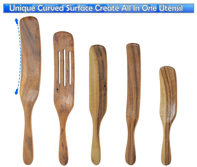 Spurtle Kitchen Cooking Utensil 5pc Set Teak Wood Non Stick Wooden Spatula Spoon gallery