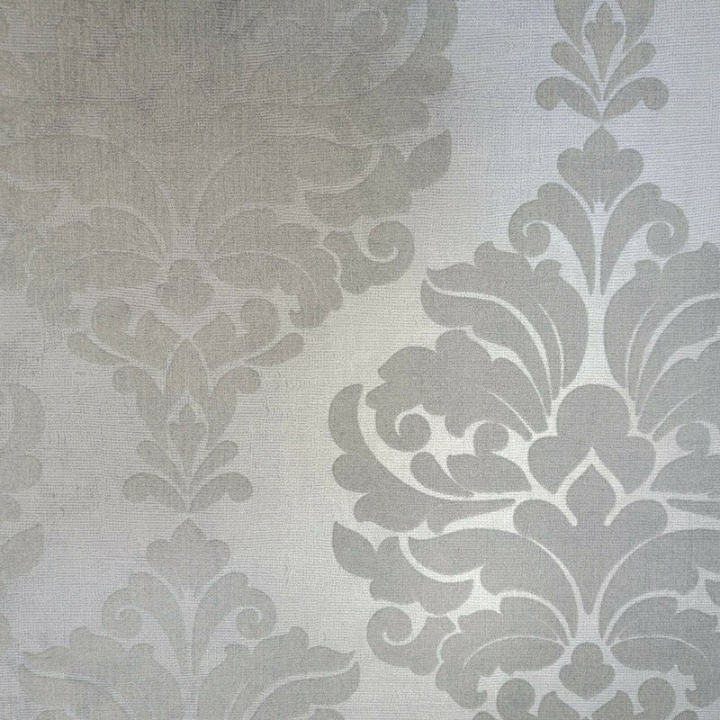 Wallpaper flocking gray silver Metallic Flocked damask velvet wall coverings 3D gallery