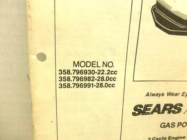 SEARS CRAFTSMAN GAS POWER BLOWER MANUAL 22.2CC 28.0CC 358.796930/982/991 gallery