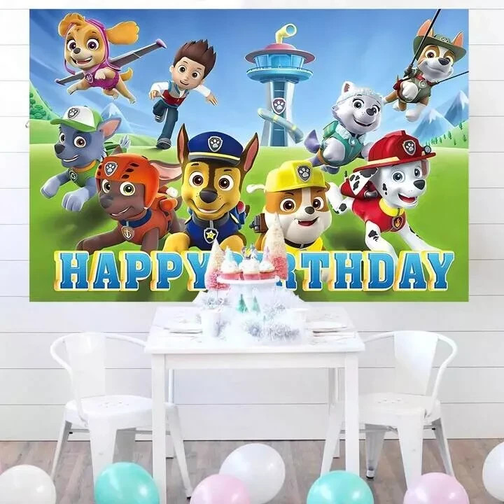 Patrol Dog Happy Birthday Backdrop for Kids Birthday Party Decoration 5x3.5ft gallery