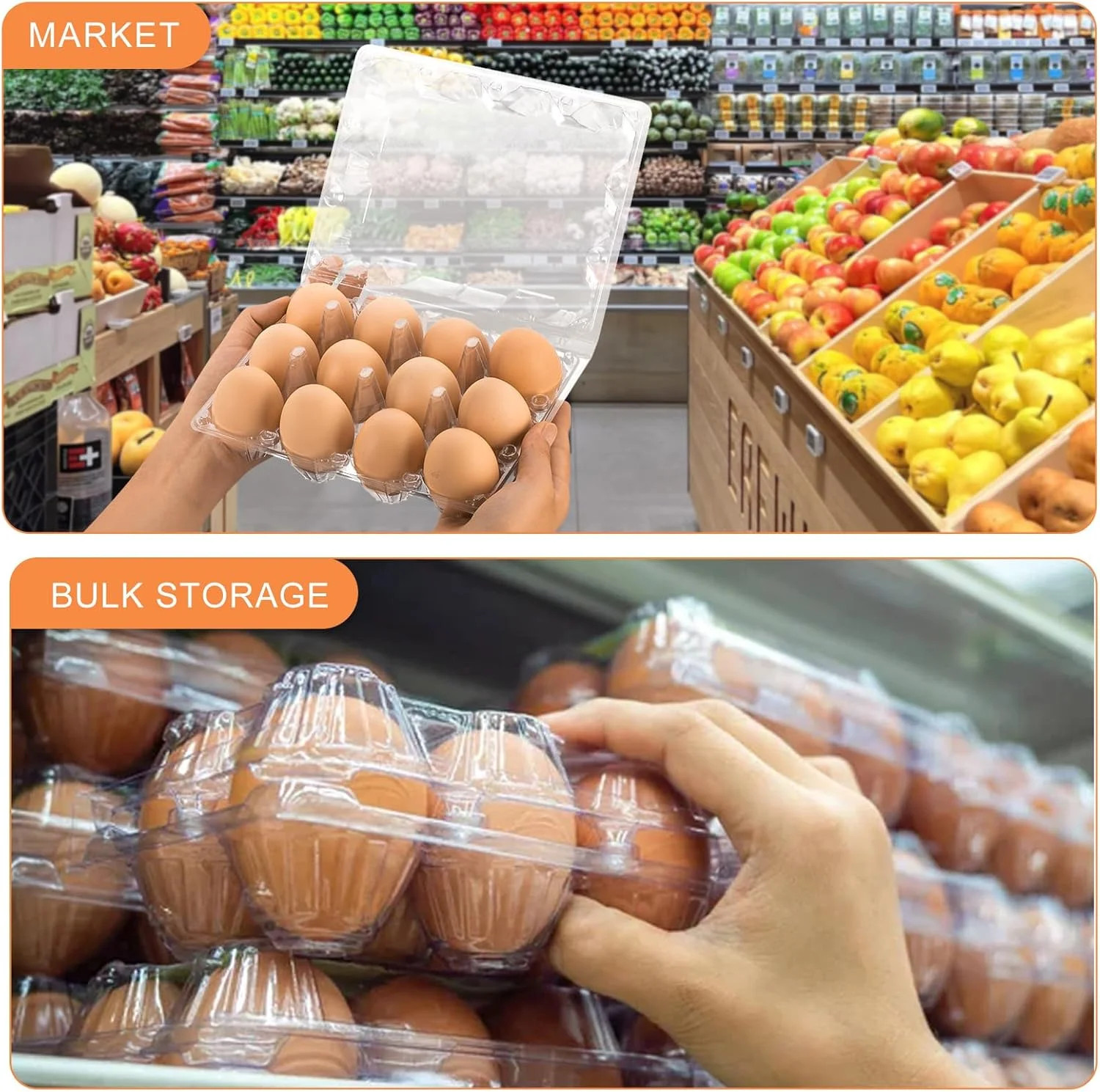 100 Pack Clear Plastic Egg Cartons, Reusable Stackable Egg Containers for Farm gallery