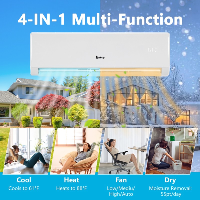 Wifi Mini Split Air Conditioner and Heat Pump, 11500 BTU 230V, AC Ductless Kit gallery