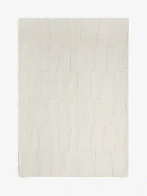 Modern White Tufted Wool Rug Abstract Handmade Area Carpet Decor gallery