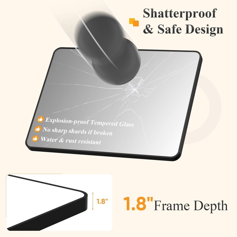 5 Size Choice Rectangular Bathroom Mirror w/Round Corner&Metal Frame,Wall Mirror gallery