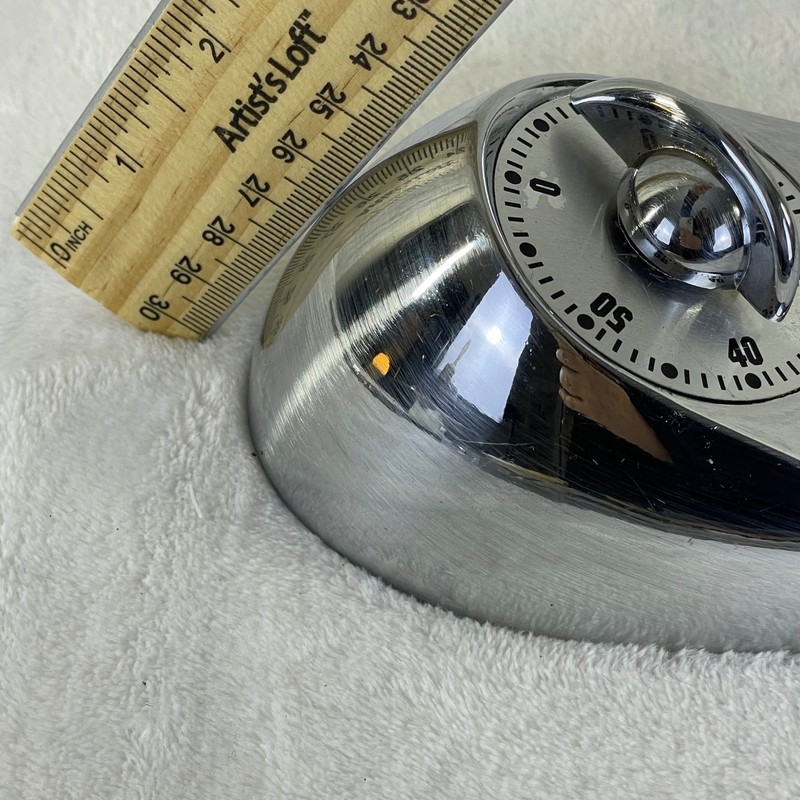 *READ -Vintage Chrome Kitchen Timer 60 Minute Manual Wind Up Silver Retro gallery