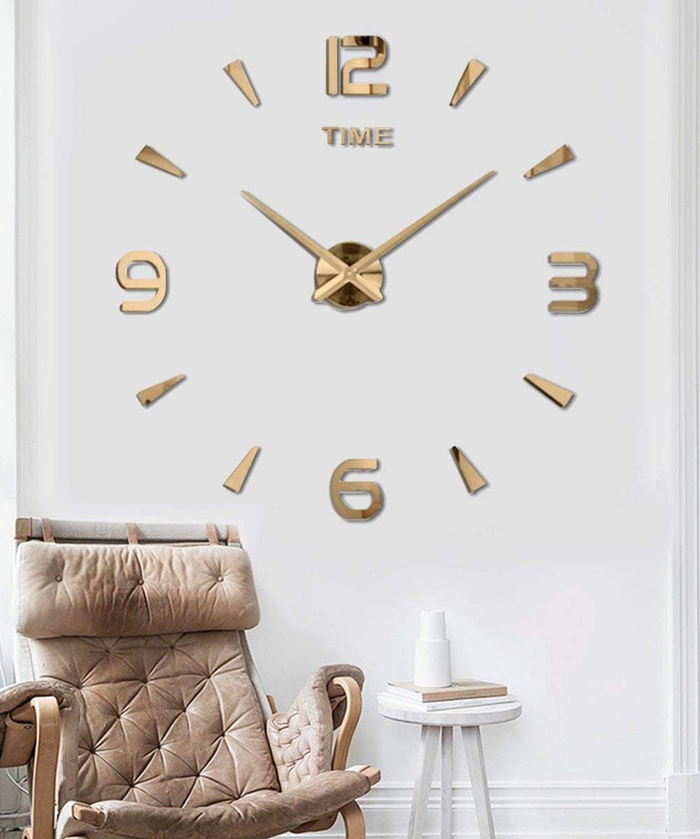 Large DIY Wall Clock Kit 3D Frameless Mirror Stickers Modern Home Office Decor G gallery