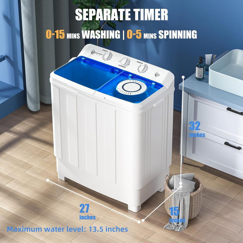 Auertech Portable Washing Machine, 28Lbs Twin Tub Washer Mini Compact Laundry Ma gallery