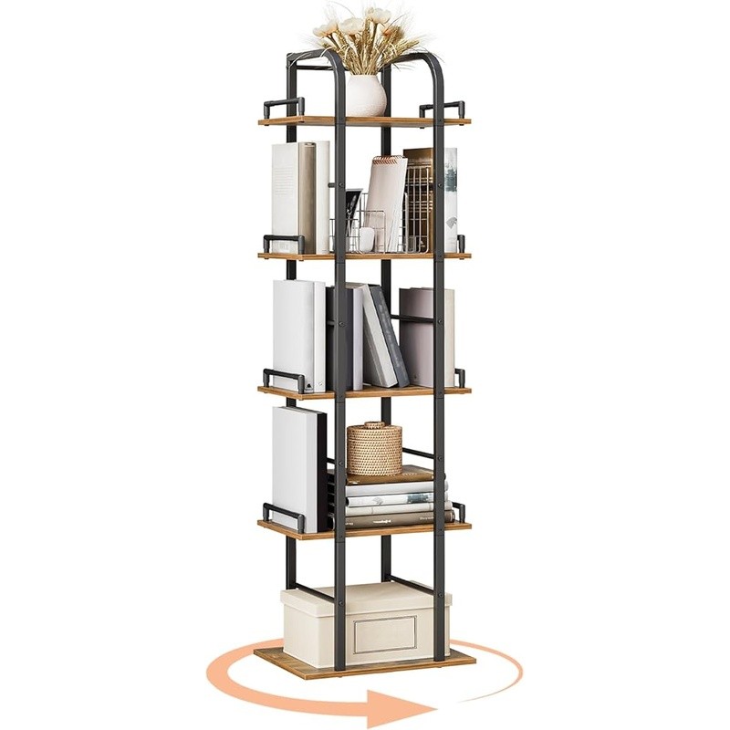 360° Rotating 5 Tier Bookshelf Space Saving Corner Storage Rack Home Office New gallery