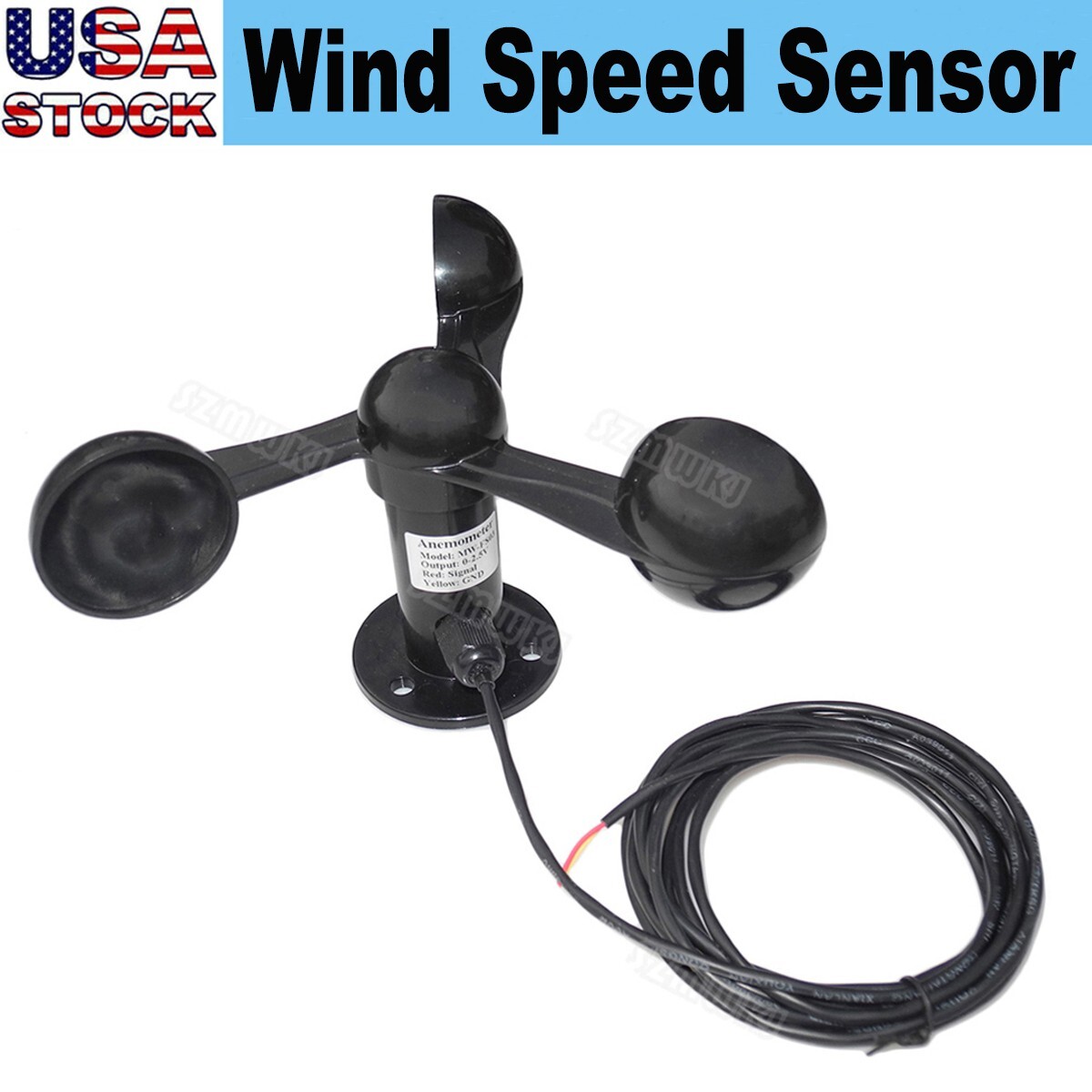 3Cups Voltage Output 0-5V Polycarbonate Wind Speed Sensor With 3 Meters Cable CL gallery