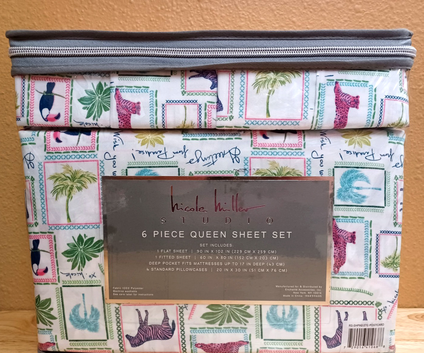 Nicole Miller Studio Tropical Vacation Postcard 6p Queen Sheet Set/4 Pillowcases gallery