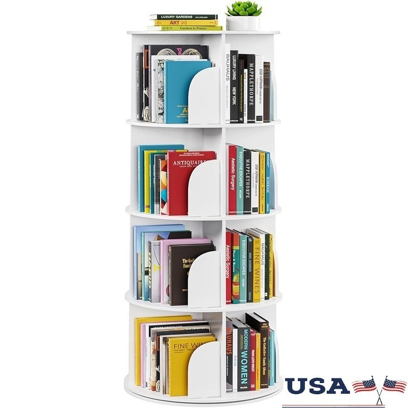 Rotating Bookshelf Tower 4 Tier Space Saving Bookcase Organizer Durable Design gallery