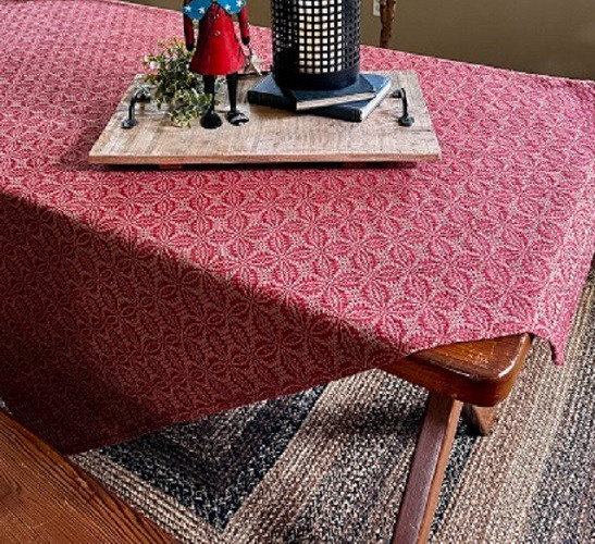 NEW PRIMITIVE TABLE SQUARE RED TAN WOVEN 34"x34" WICKFORD TABLECLOTH Farmhouse