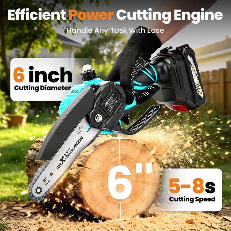 24/6inch Electric for Mini Chainsaw Handheld Cordless Saw with 2 Batteries gallery