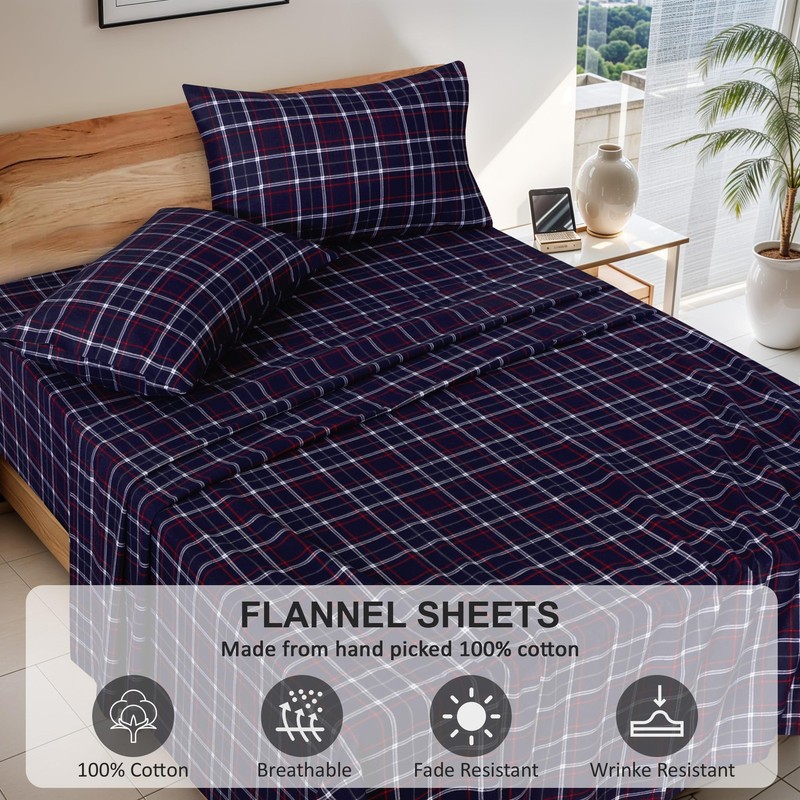 RUVANTI Flannel Sheets Queen Size - 100% Cotton Double Brushed Bed Sheets, De... gallery