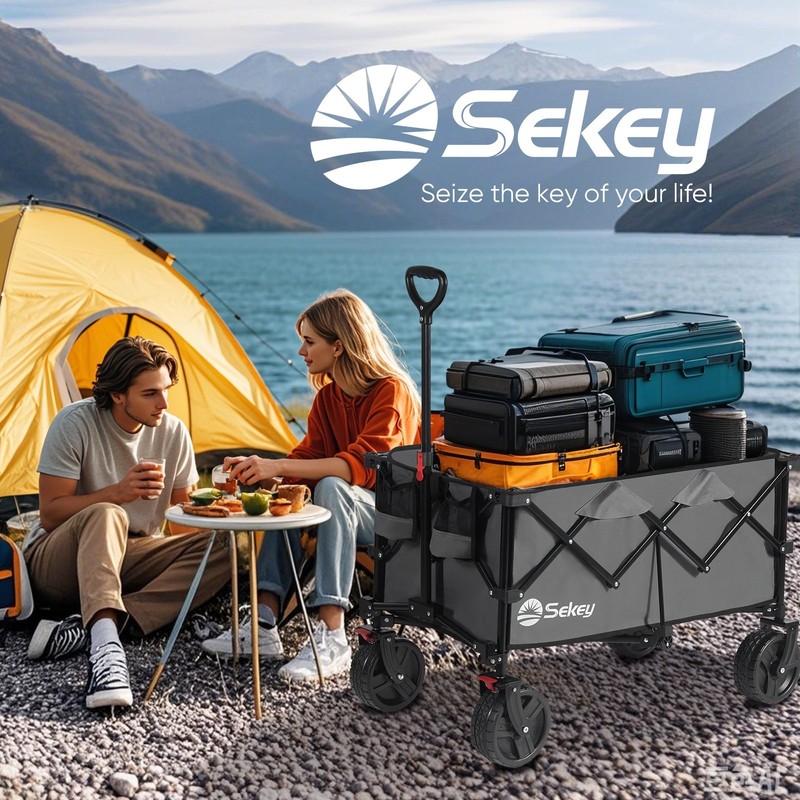 Sekey 220L Foldable Wagon with Large Beach Wheels, Heavy-Duty Cart, Grey gallery