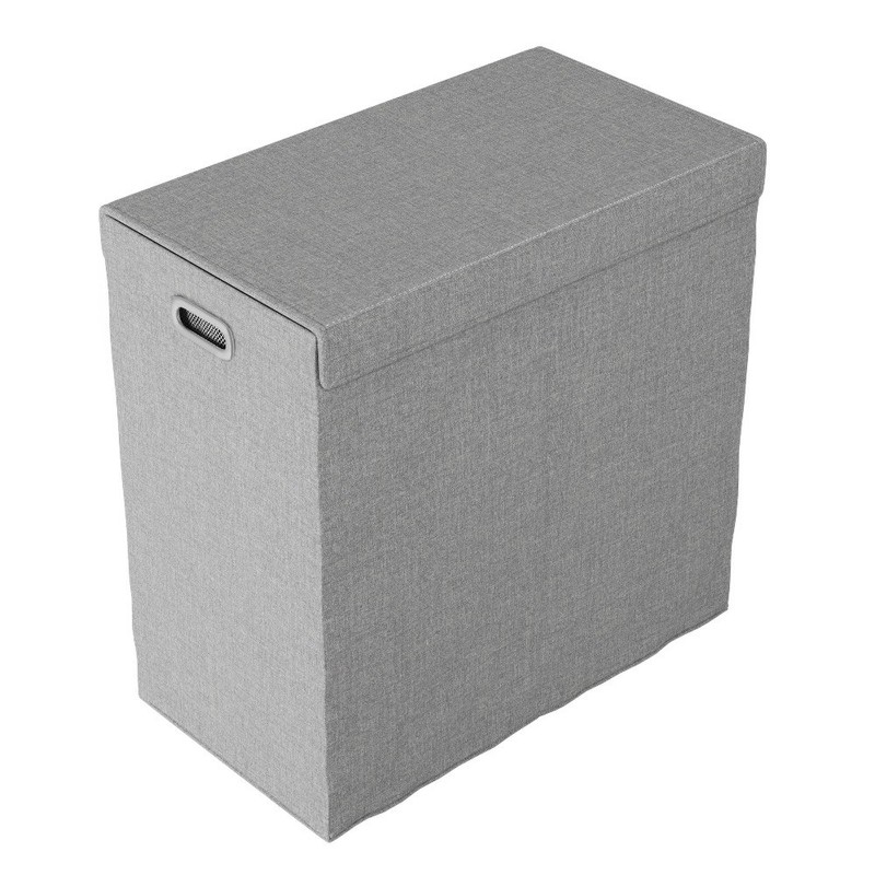 Lavish Home Two-Sided Fabric Laundry Hamper with Lid and Handles, Gray gallery