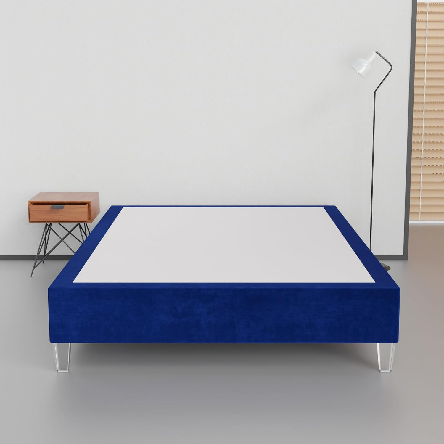 15" Velvet Wood Platform Bed, Stylish, No Box Spring, Queen, Blue gallery
