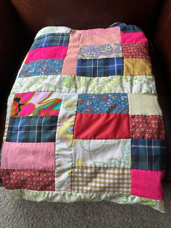 Crib Quilted Patchwork Quilt Multicolor Cotton/Polyester 48x60 Vintage gallery
