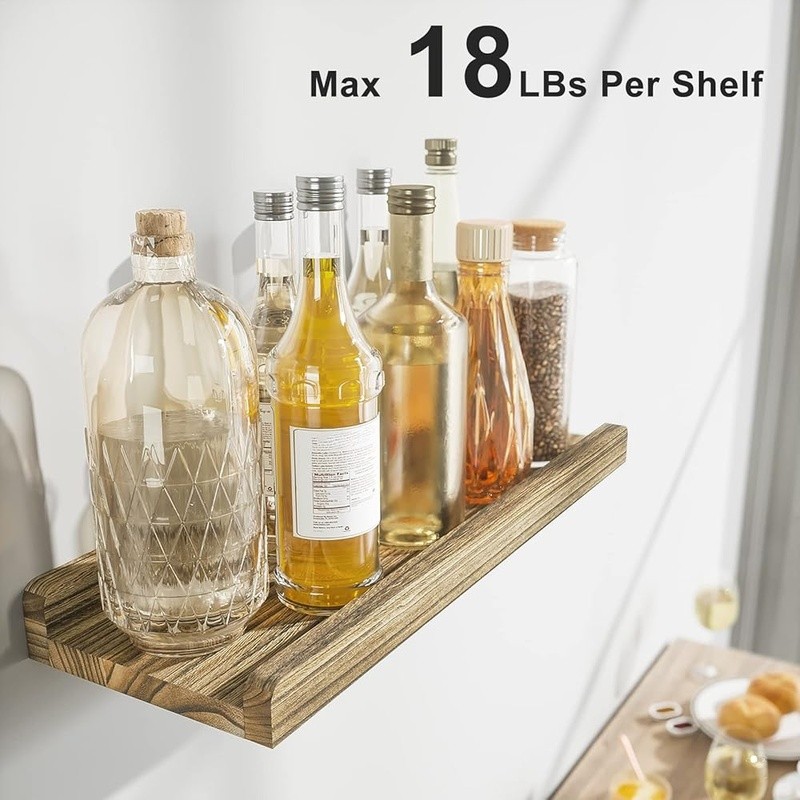 Rustic Wood Floating Shelves Wall Mounted W/ Protective Ledge Set of 2 New gallery