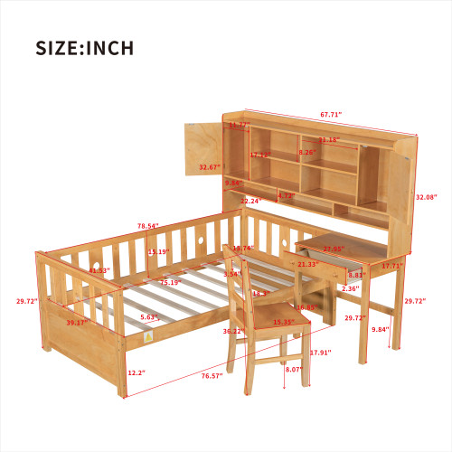 Multifunctional Wood Platform Bed Frames with Desk and Chair Storage Bookshelves gallery