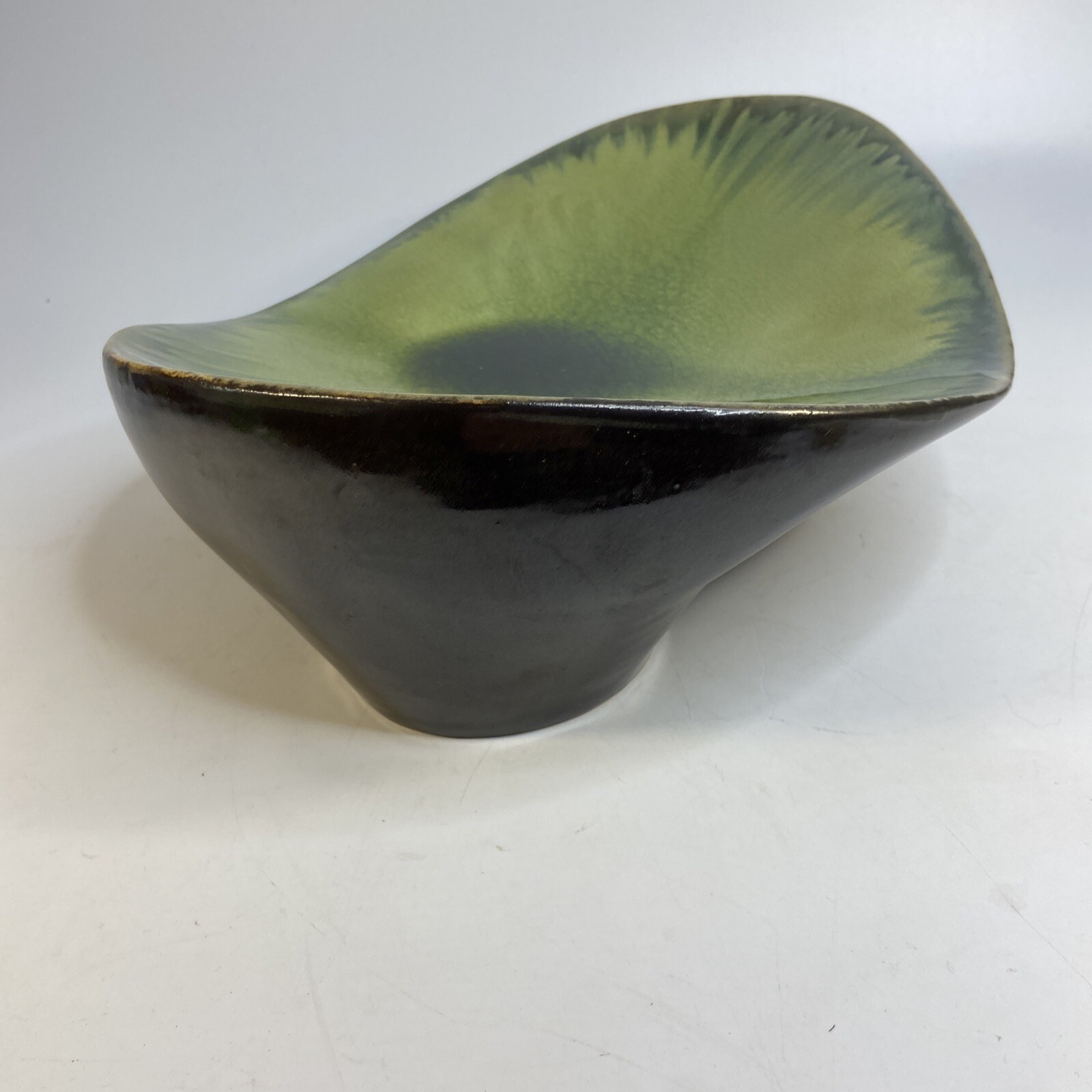 Pier 1 Free Form Avocado Ceramic Centerpiece Statement Bowl Drip Glazed 14 in gallery