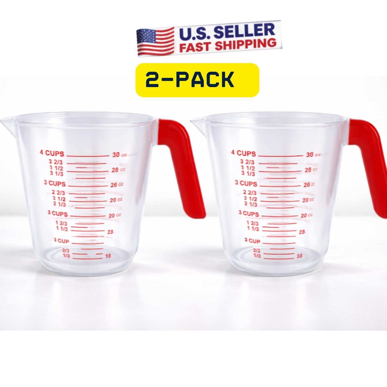 2 PACK Clear Plastic 4 Cup Measuring Cup with Red Handle – 32 oz Kitchen Measure gallery