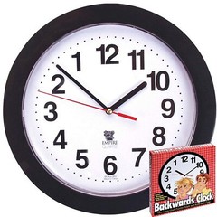 Loftus Black Backwards Wall Clock, Runs Counterclockwise and Reverse