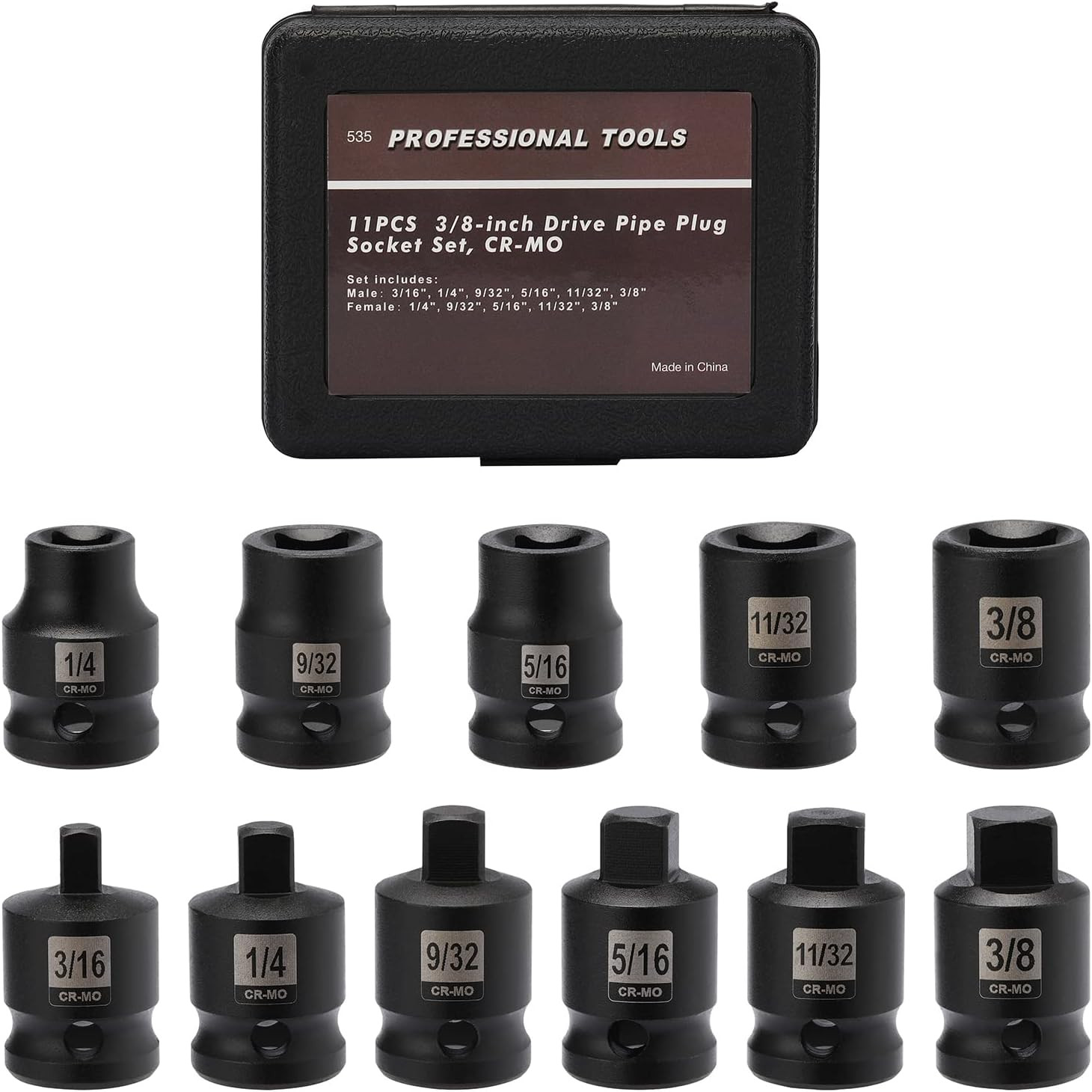 11PCS 3/8" Drive SAE Pipe Plug Socket Set, Tapered Male Square Drive, Chamfered gallery