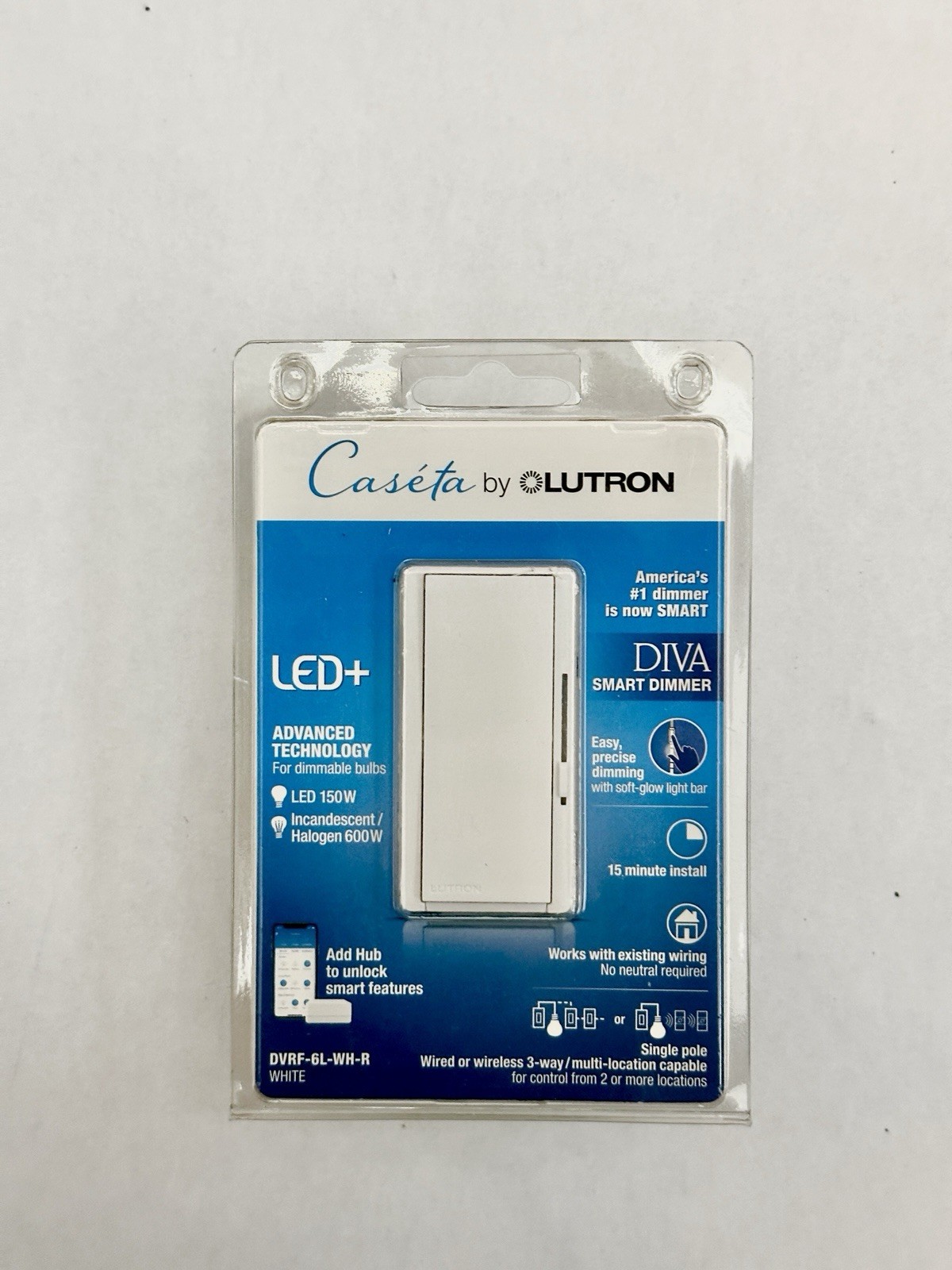 Lutron Diva Dimmer Switch DVRF-6L-WH-R Caseta Smart LED Light Control White gallery