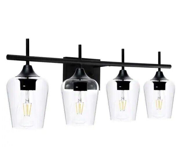 Merra 4-Light Matte Black Vanity Light Bathroom with Clear Glass Shades gallery