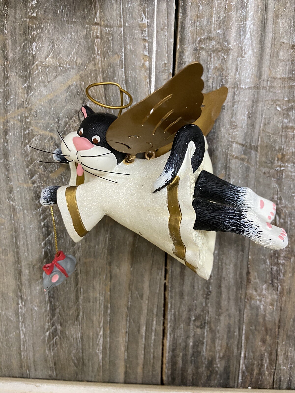 Whimsical Flying Cat Angel Ornament with Bobble Feet and Metal Wings gallery