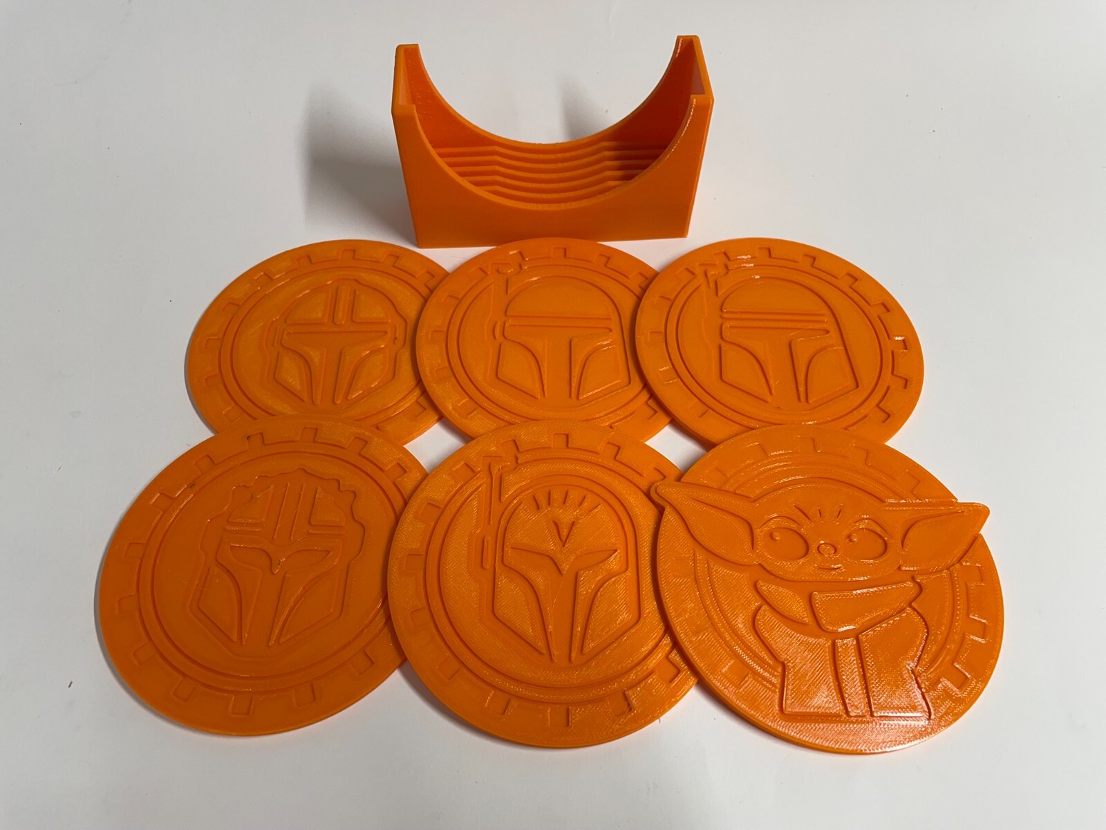Star Wars Inspired The Mandalorian Coasters with Coaster Box Orange PETG Plastic gallery