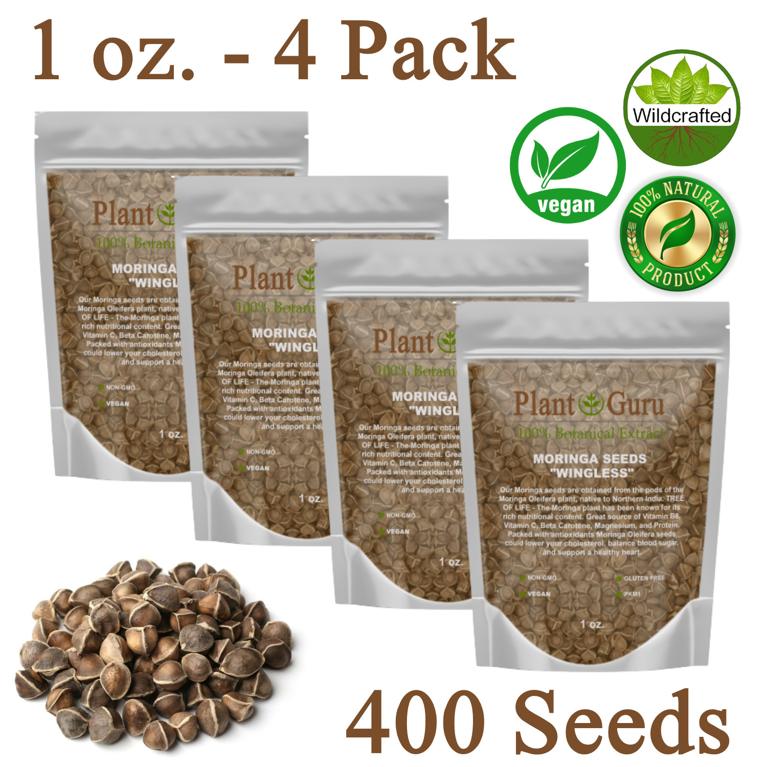 400 Moringa Oleifera Seeds 1 oz. (4 Pack) WINGLESS Fresh Semillas de Moringa gallery