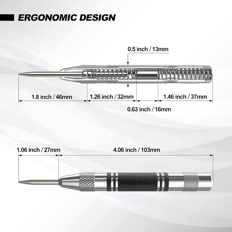 2 Pack Automatic Center Punch, 5 Inch Heavy Duty Steel Spring Loaded Center Hole gallery