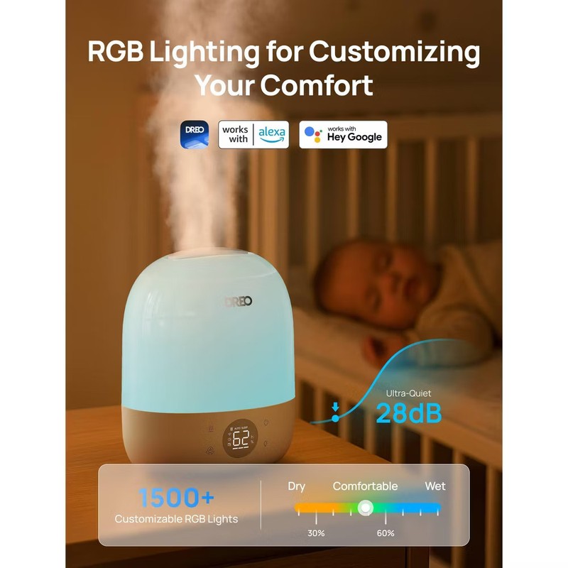 DREO Smart Humidifier with Customizable RGB Light, Top Fill, Ultra Quiet 28dB gallery