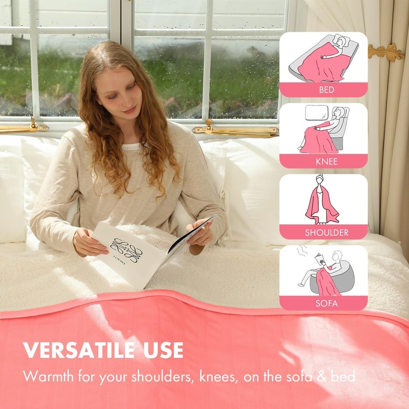 Soft Flannel Sherpa Heated Throw Blanket 50"x60" - 5 Heat Levels, Auto Off, Wash gallery