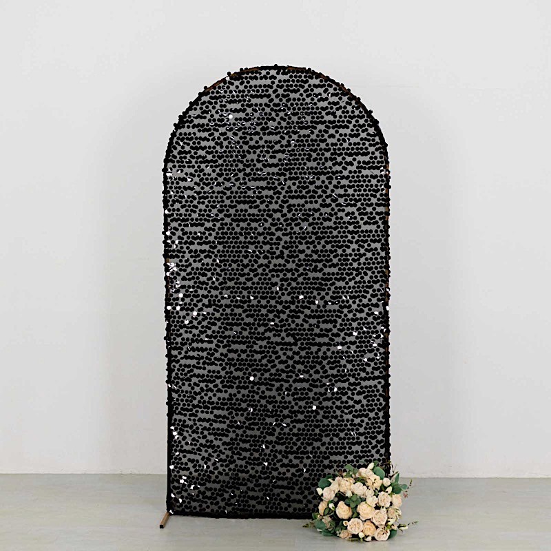 7 ft BLACK Big Payette Sequin Fitted Round Top Wedding Arch STAND COVER Party gallery