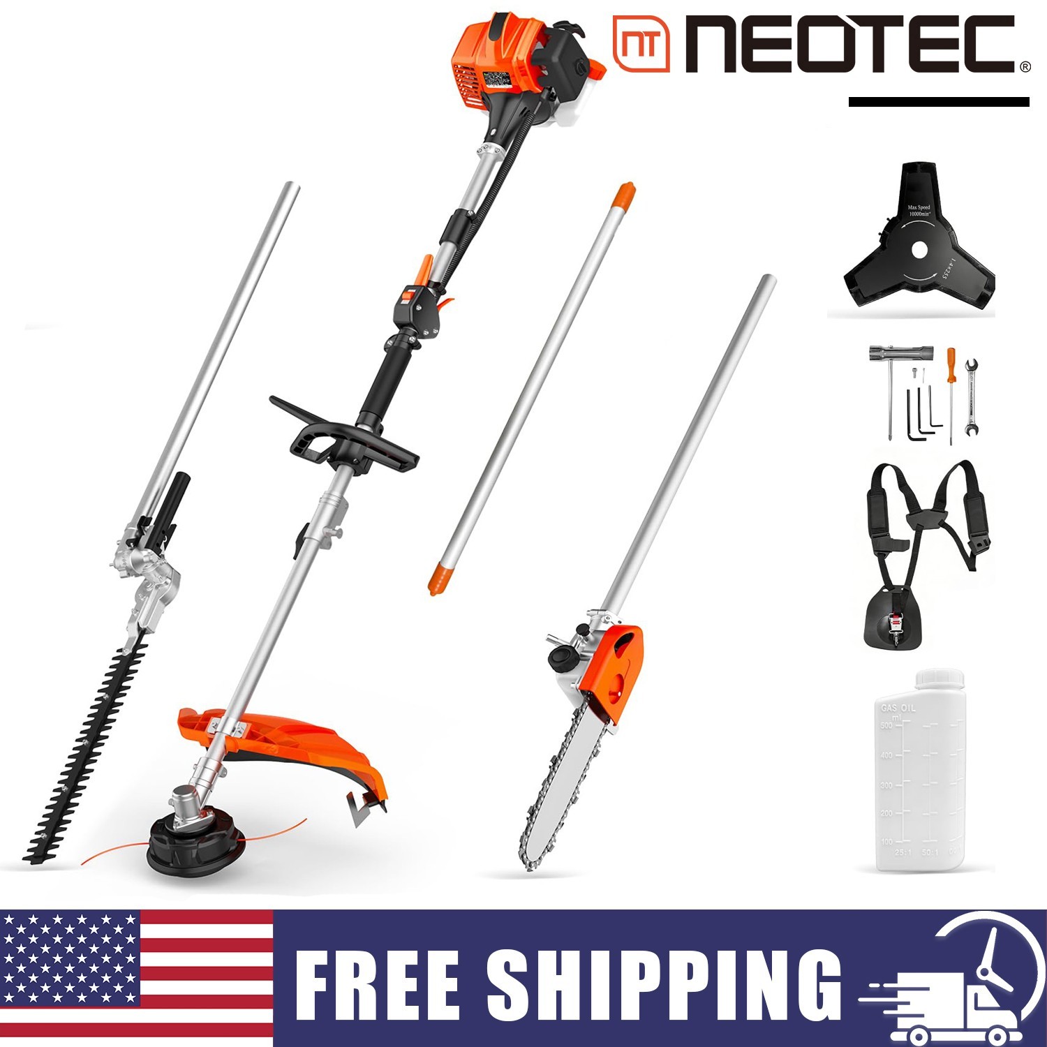 NEOTEC 4-in-1 Multi-Functional Trimming Tools Gas Hedge Trimmer 26CC Weed Eater gallery