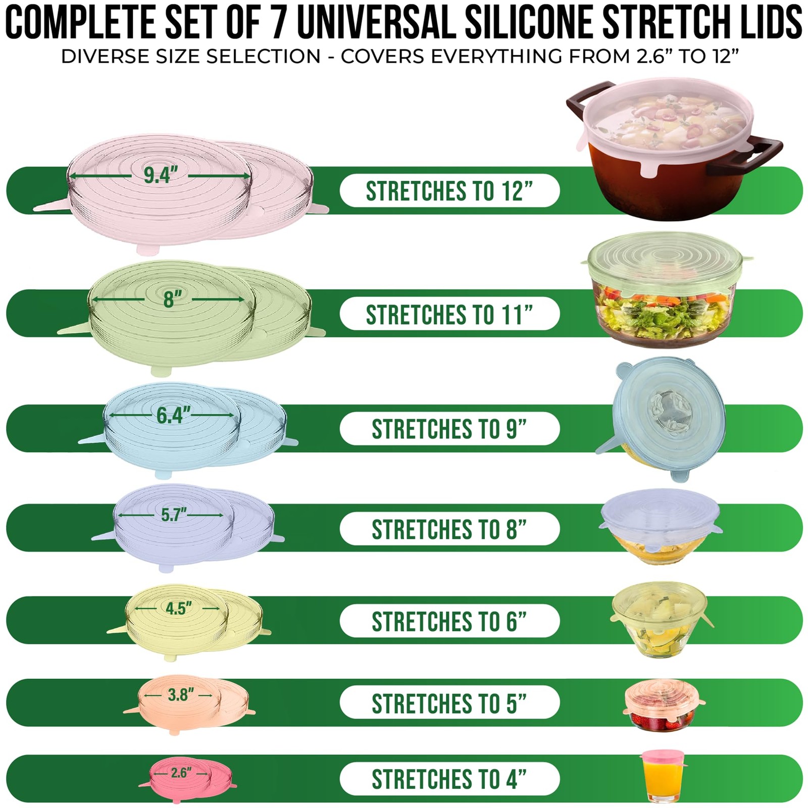 Reusable Silicone Stretch Lids for Food Storage in Fridge - Elastic Heat-Resi... gallery